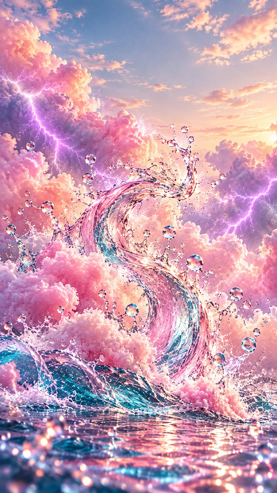Rosewater Rush pastel lightning and water wallpaper preview