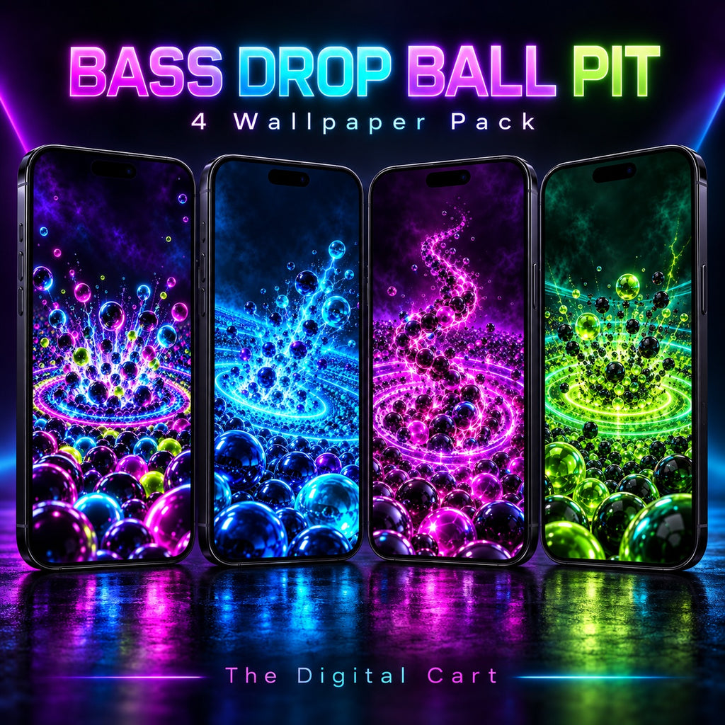 All four Bass Drop Ball Pit wallpapers displayed on four phones