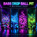 All four Bass Drop Ball Pit wallpapers displayed on four phones