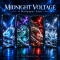 All four Midnight Voltage wallpapers on four phone screens