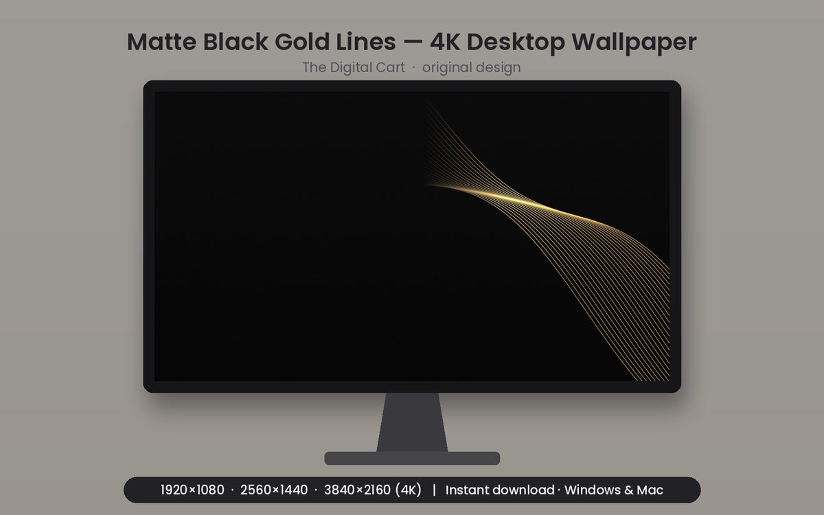 Matte Black Gold Lines — Desktop Wallpaper (4K) — artwork preview