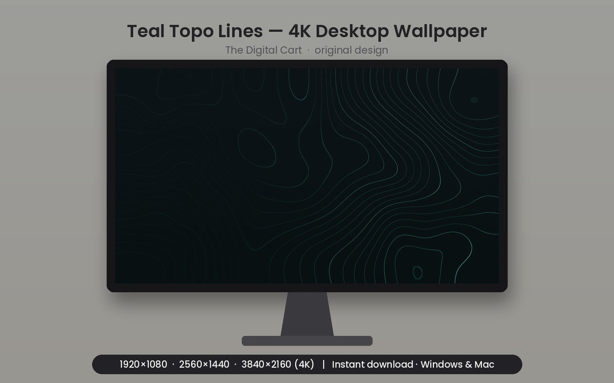 Teal Topo Lines — Desktop Wallpaper (4K) — artwork preview