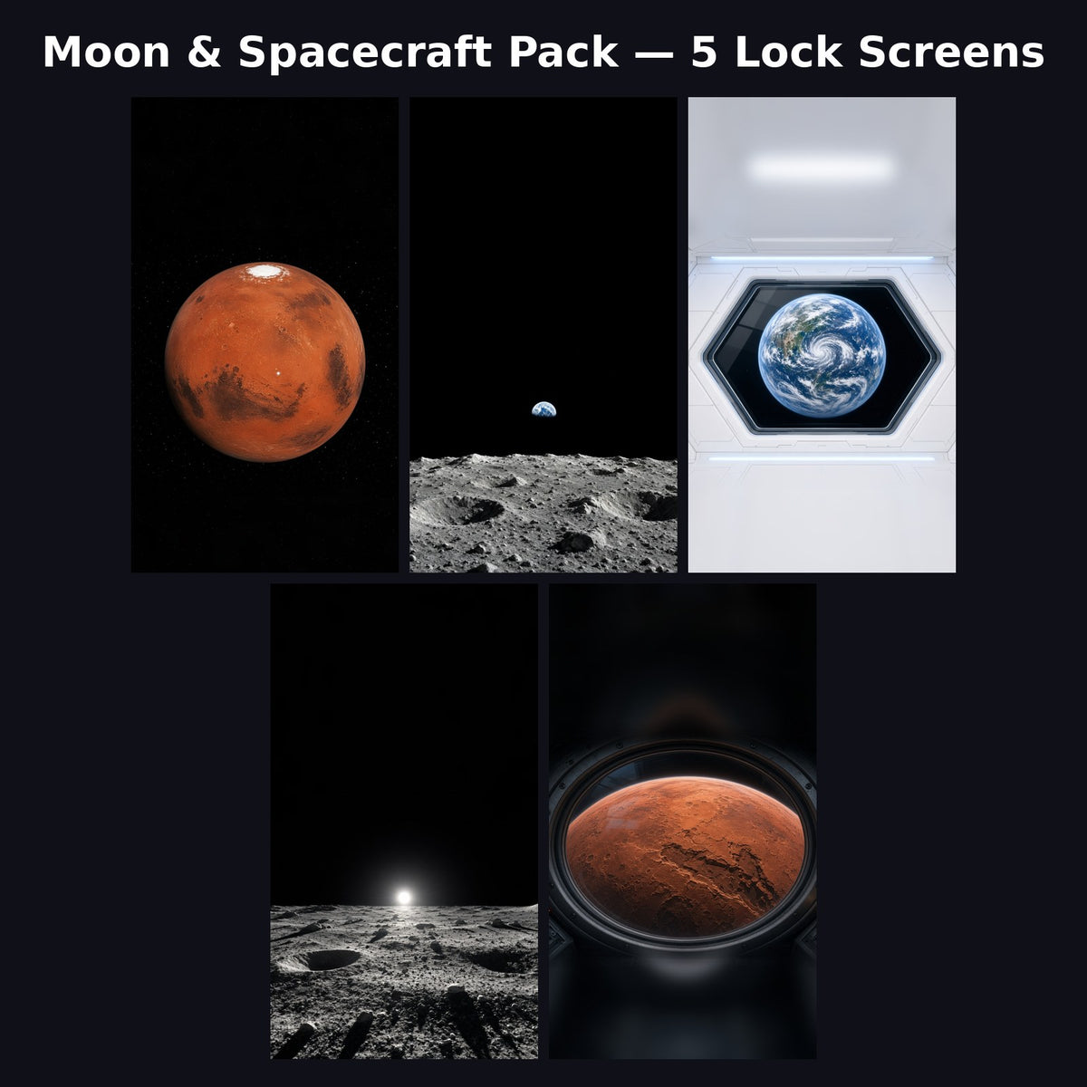 Moon & Spacecraft Pack — 5 Lock Screens