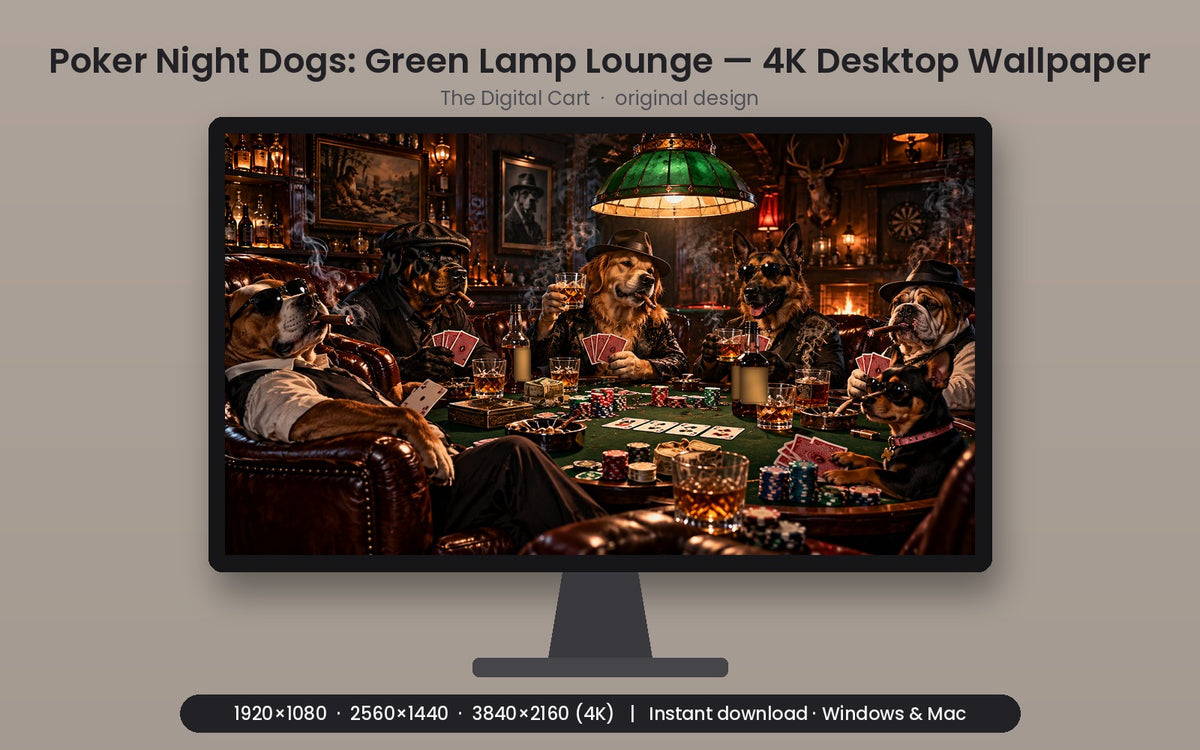 Poker Night Dogs: Green Lamp Lounge — Desktop Wallpaper (4K) — artwork preview