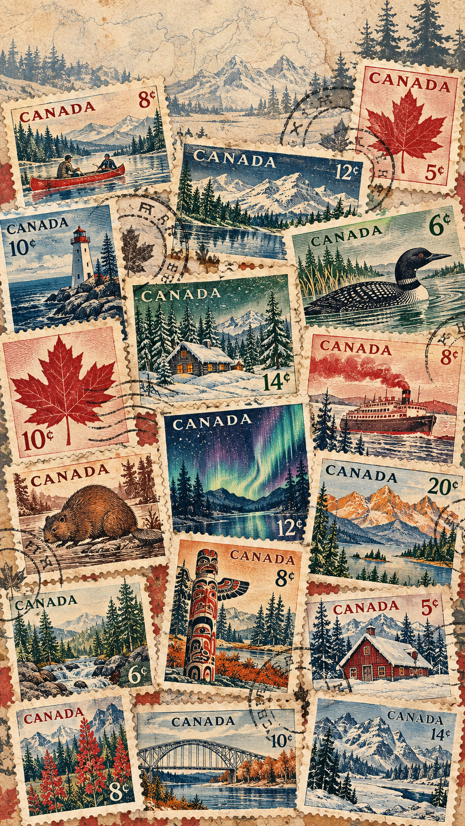 Vintage Postmarks — 4 Phone Wallpapers: Maple Mail static phone wallpaper