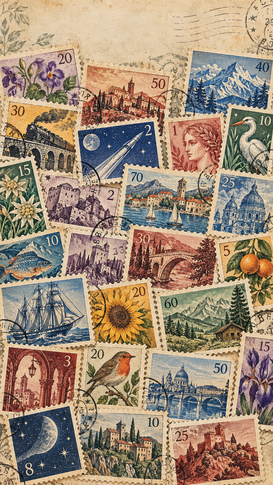 Vintage Postmarks — 4 Phone Wallpapers: Postmark Mosaic static phone wallpaper