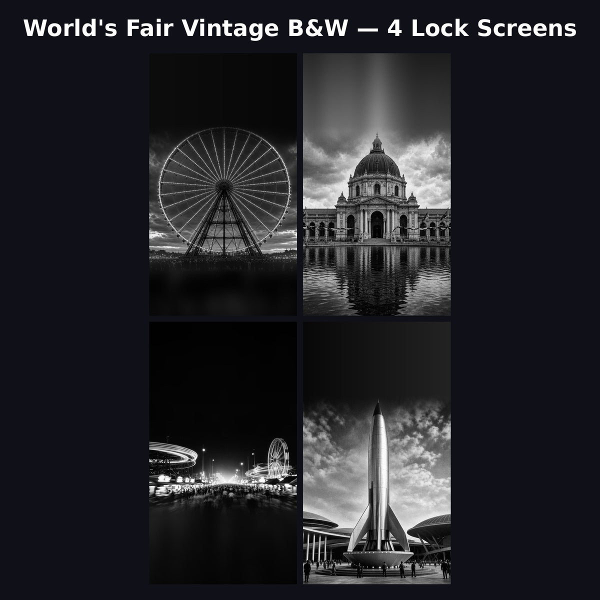 World's Fair Vintage B&W Pack — 4 Lock Screens